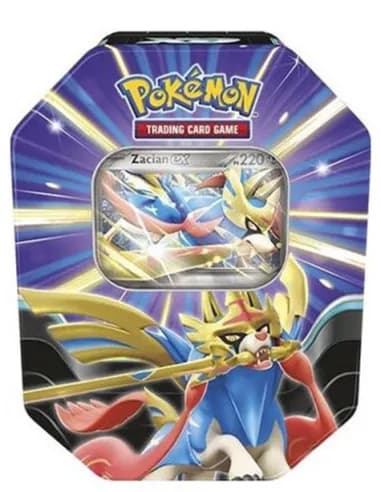 Lata Pokemon con cartas y promo Zacian EX