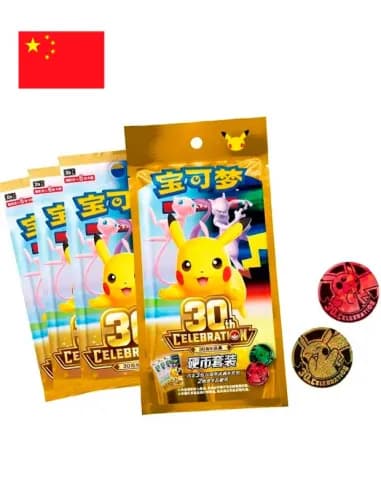 Pokémon 30th Anniversary Celebration Chino con 3 Sobres y Monedas