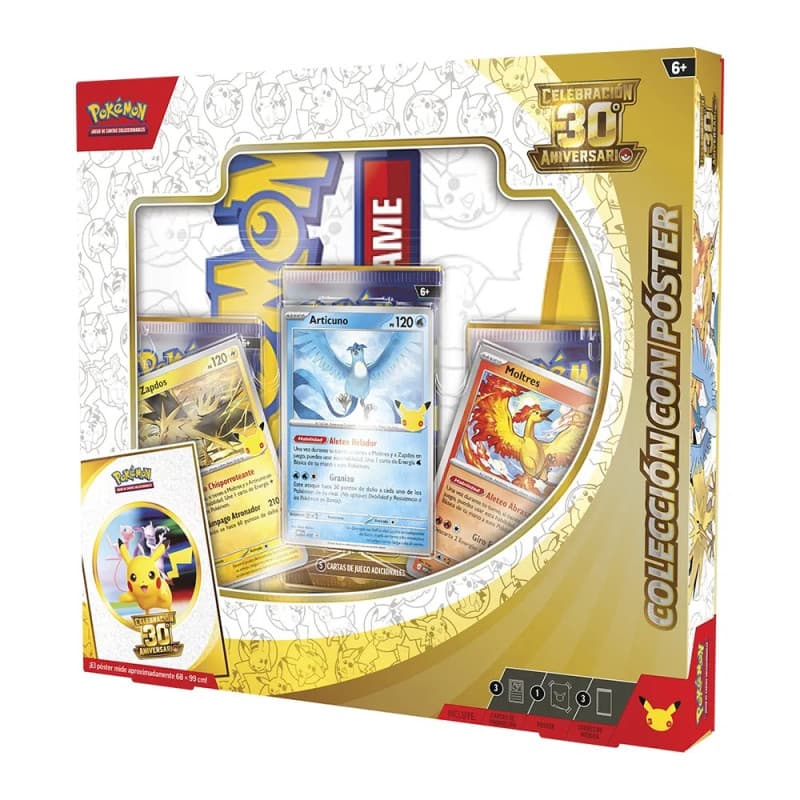 Pack 3 Sobres Pokémon 30 Aniversario + Cartas Holográficas + Poster Español