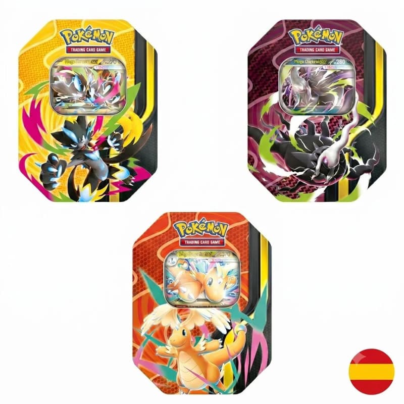 Lata Megapotencia EX + 2 Sobres Pokemon Oscuridad Absoluta + 2 Sobres Pokemon Caos Creciente Español